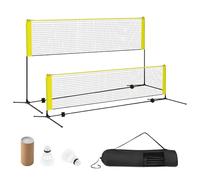 COSTWAY Filet de Badminton Portable 3,1M, Set de Badminton à Hauteurs Réglable avec 2 Volants Repose-Pieds Coussinets de Serrage Sac de Transport, pour Jardin Plage (Jaune)