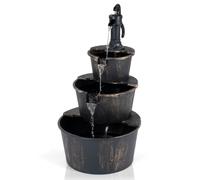 COSTWAY Fontaine de Jardin à 3 Niveaux en Baril avec Pompe Réglable | Fontaine Extérieure à Cascade en PP Silencieuse 45 dB, Décoration à Eau Style Vintage Bronze pour Cour Balcon Terrasse