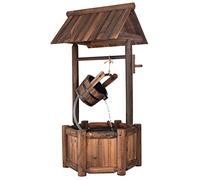 COSTWAY Fontaine de Jardin d'Ornement en Bois de Sapin Traité Carbonisation avec Pompe Électrique, Puit de Jardin 60 x 57 x 115 cm avec Seau et Manivelle, Décorative de Jardin, Marron