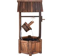 COSTWAY Fontaine de jardin en bois de sapin, Fontaine d'eau avec pompe électrique, fontaine rustique à souhait Fontaine décorative Fontaine à fleurs pour terrasse, jardin & arrière-cour, brun