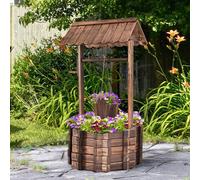 COSTWAY Fontaine en bois avec toit Fontaine à souhaits Pot de fleurs Décoration Pot de fleurs Jardin Décoration pour extérieur Véranda 56x56x114cm