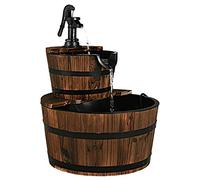 COSTWAY Fontaine en Cascade 2 Etages Puit Décoration de Jardin/Cour avec Pompe, Ecoulement d’Eau Ajustable en Bois de Sapin de Style Rustique Capacité: 19 L, Circuit Fermé Résistant aux Intempéries