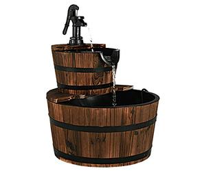 COSTWAY Fontaine en Cascade 2 Etages Puit Décoration de Jardin/Cour avec Pompe, Ecoulement d’Eau Ajustable en Bois de Sapin de Style Rustique Capacité: 19 L, Circuit Fermé Résistant aux Intempéries