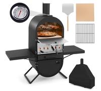 COSTWAY Four à Pizza au Feu de Bois Extérieur avec Pierre à Pizza de 31 cm | Grill à Pizza avec Pelle à Pizza, Grille de Cuisson, Thermomètre, Etagères Latérales et Housse en Tissu Oxford pour Barbecue