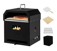 COSTWAY Four à Pizza Extérieur 4 en 1 à Bois/Granulés à 2 Couches, Pierre à Pizza 30 cm Température 300 ℃ Four à Gril Amovible