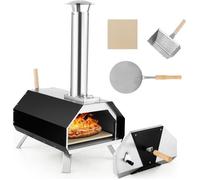 COSTWAY Four à Pizza Extérieur Pierre à Pizza 30,5cm Foyer Séparé,Pelle Pare-feu,Pieds Pliables,Cheminée Amovible,Thermomètre