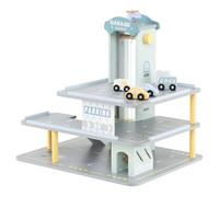 COSTWAY Garage en Bois à 3 Niveaux Enfants avec 4 Voitures & 1 Hélicoptère, Garage de Stationnement avec Ascenseur Amovible, Station-Service & Héliport, Jeu d'Imitation pour Enfant de 3 Ans+