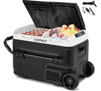 COSTWAY Glacière à compresseur 40L, glacière électrique avec 2 zones de refroidissement, -20℃~20℃, prise de charge USB, affichage LED, mini réfrigérateur AC/DC 45dB