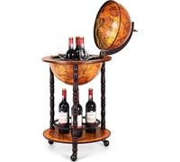 COSTWAY Globe Bar Globe, Chariot de bar rétro, Globe Bar sur roulettes, 2 niveaux Hausbar, Chariot de service en bois, Support à vin, Casier à vin pour vin, spiritueux, boissons