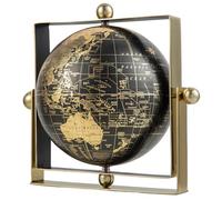 COSTWAY Globe Terrestre Décoratif Rotatif à 720° de 16 cm, Antique Géographique Avec Cadre Carré, Intéractif Pour Salle de Classe, Maison, Bureau, Noir+Doré