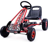 COSTWAY Gokart avec siège réglable, frein à main, pour enfants 3-6 ans rouge