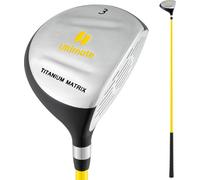 COSTWAY Golf #3 bois de parcours, club de golf en aluminium avec capot, 3-bois 34 pouces 15 degrés shaft fibre de verre pour enfants 8-10 ans, jaune