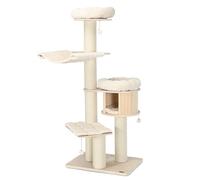 COSTWAY Grand Arbre à Chat en Bois Massif, Arbre à Chat à Plusieurs Niveaux avec Condo en Bois et Hamac, Tour à Chat avec Poteaux en Sisal, Charge 15KG pour Chaque Couche, Beige (174CM)