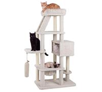 COSTWAY Grand Arbre à Chat XXL 180 cm, Finition Velours Côtelé, Beige | Sac et Poteaux à Griffer en Sisal, Condo, Hamac, Plateformes, Arbre a Chat Maine Coon, Coussin de Toit Amovible Lavable