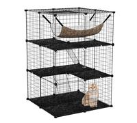 COSTWAY Grand Cage Chat à 3 Niveaux, Enclos pour Chats en Fil Métallique Amovible, Hamac, 2 Echelles, 3 Portes, 1 Fenêtre, Parc Interieur Exterieur pour Petit Animaux, 74 x 74 x 107 cm