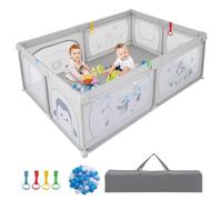 COSTWAY Grand Parc pour Bébé avec 50 Balles Océaniques, Clôture pour Tout-Petits avec 4 Anneaux à Main, Centre d'Activités pour Bébé avec Dessin Aimable, 206 x 147 x 68,5 CM(Pingouin)