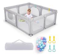 COSTWAY Grand Parc pour Bébé avec 50 Balles Océaniques, Clôture pour Tout-Petits avec 4 Anneaux à Main, Centre d'Activités pour Bébé avec Maille Respirante, 189 x 158 x 68 CM (Gris Clair)