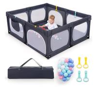 COSTWAY Grand Parc pour Bébé avec 50 Balles Océaniques, Clôture pour Tout-Petits avec 4 Anneaux à Main, Centre d'Activités pour Bébé avec Maille Respirante, 189 x 158 x 68 CM (Gris Foncé)