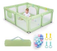 COSTWAY Grand Parc pour Bébé avec 50 Balles Océaniques, Clôture pour Tout-Petits avec 4 Anneaux à Main, Centre d'Activités pour Bébé avec Maille Respirante, 189 x 158 x 68 CM (Vert)