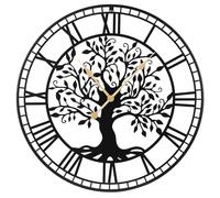 COSTWAY Grande Horloge Murale 68 cm, Pendule Chiffres Romains Décorative Silencieuse sans Tic Tac Motif Arbre de Vie en Métal, Décoration Murale à Pile pour Salon Chambre Bureau