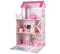 COSTWAY Grande Maison de poupée en Bois pour Enfants avec Accessoires et | Maison de poupée à 3 étages - 120,5 cm de haut - Villa de poupée pour filles et garçons à partir de 3 ans - Rose
