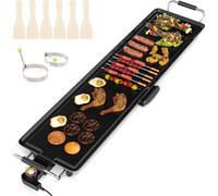 COSTWAY Gril Teppanyaki 1800W, Gril électrique Plaque de gril, Gril de table antiadhésif avec température réglable, thermostat & bac de récupération des graisses 90cm