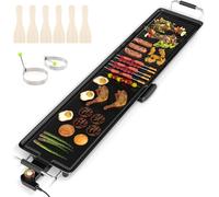 COSTWAY Gril Teppanyaki 1800W, Gril électrique Plaque de gril, Gril de table antiadhésif avec température réglable, thermostat & bac de récupération des graisses 100cm