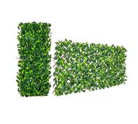 COSTWAY Haie Artificielle Brise-Vue Décoration Extensible, Panneau pour Clôture Décoratif Artificiel Protection Solaire Cadre en Saule Véritable, pour Intérieur Extérieur (Lierre Vert)