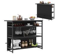 COSTWAY Ilot Central Cuisine avec Grand Plan de Travail, Bar à 4 Niveaux avec 3 Étagères Ouvertes, Casier à Vin et Supports pour Verres à Pied, Repose-Pieds Ergonomique, 60 x 120 x 101 cm, Noir