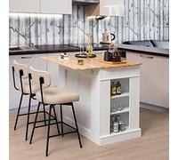 COSTWAY Ilot Central Cuisine Comptoir en Bois d'Hévéa Pliable, Étagères Réglables à 3 Niveaux, Desserte de Cuisine de Service avec Tiroirs, Supports Latéraux et 2 Portes, 61 x 120 x 92 cm, Blanc