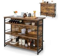 COSTWAY Ilot Central Industriel, Table de Bar à 4 Niveaux avec 3 Étagères Ouvertes, Casier à Vin et Supports, 120 x 60 x 101 cm