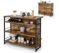 Costway Ilot Central Industriel, Table De Bar À 4 Niveaux Avec 3 Étagères Ouvertes, Casier À Vin Et Supports, 120 X 60 X 101 Cm Marron