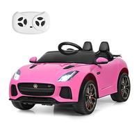 COSTWAY Jaguar Voiture Électrique 12V pour Enfants de 3-8 Ans, avec Télécommande 2.4G, Suspension à Ressorts, Roues Antichocs, 2 Portes Verrouillables, 107,5 x 66 x 50 cm (Rose)