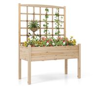 COSTWAY Jardinère Surélevée sur Pieds avec Treillis pour Plantes Grimpantes, Trous de Drainage, Bac à Plantes en Bois, Charge 80 kg