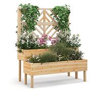 COSTWAY Jardinière 2 Niveaux avec Treillis en Bois de Sapin (Naturel) | Bac à Fleurs pour Plante Grimpante avec Trou de Drainage, Résistance aux Intempéries 109 x 62 x 135 cm