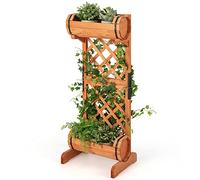 COSTWAY Jardinière à 2 Niveaux avec Treillis en Bois de Sapin, Bac à Fleurs pour Plante Grimpante Vigne, Lit de Jardin Résistance aux Intempéries (45,5 x 36 x 113 cm)