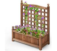 COSTWAY Jardinière avec Treillis en Bois 64,5 x 28 x 75 cm Bac à Fleurs Rectangulaire avec Trous de Drainage pour Jardin Terrasse