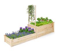 COSTWAY Jardinière avec Treillis en Bois avec Base Ouverte, 2 Bacs à Fleurs Extérieur à 2 Niveaux pour Plante Grimpante, Lit de Jardin Surélevée Assemblage Facile, 223 x 64 x 134 cm