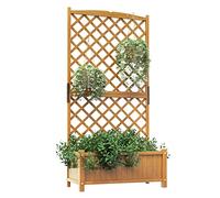 COSTWAY Jardinière avec Treillis en Bois de Sapin avec Trou de Drainage, Bac à Fleurs pour Plante Grimpante Vigne, Lit de Jardin Résistance aux Intempéries, Brun (90 x 44,5 x 180 cm)