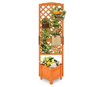 COSTWAY Jardinière avec Treillis en Bois de Sapin avec Trou de Drainage, Bac à Fleurs pour Plante Grimpante Vigne, Lit de Jardin Résistance aux Intempéries, Orange (54,5x52x180 cm)