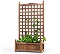 COSTWAY Jardinière avec Treillis en Bois de Sapin, Bac à Fleurs Résistant aux Intempéries pour Plante Grimpante Vigne Fleurs, Lit de Jardin pour Patio Cour (63,5 x 28 x 122 cm)