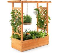 COSTWAY Jardinière avec Treillis Latéraux et Toit Suspendu Bois Sapin Pré-huilé 110x44x113,5 CM Bac à Fleurs avec Trou de Drainage
