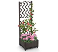 COSTWAY Jardinière avec Treillis pour Plantes Grimpantes, 40 x 40 x 122 cm, Lit de Jardin Surélevé avec Auto-arrosage, Marron