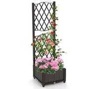 COSTWAY Jardinière avec Treillis sur Pied, Bac à Fleur Auto-arrosage en Rotin PP avec Trou de Drainage, Lit de Jardin pour Plantes Grimpantes, Légumes (40 x 40 x 122 cm)