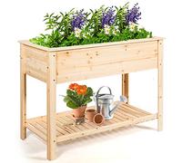 COSTWAY Jardinière en Bois, Bac de Culture Surélevé avec Étagère de Rangement et Hauteur Ergonomique, Idéal pour la Croissance des Plantes, Fleurs, Végétaux (92 x 41 x 81 cm)