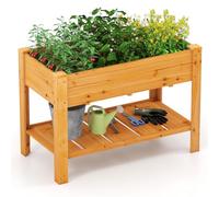 COSTWAY Jardinière Surélevé en Bois avec Trou de Drainage, Lit de Jardin avec Pieds et Étagère, Bac de Culture pour Plantes Fleurs Végétaux, pour Patio Terrasse Jardin, 120 x 60 x 81 cm (Marron)