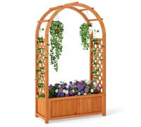 COSTWAY Jardinière Surélevé en Bois de Sapin, Treillis pour Plantes Grimpantes, Toit Arqué, Doublure, Drainage, Intérieur Extérieur