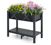 COSTWAY Jardinière Surélevé en HIPS, Lit de Jardin avec Pieds Étagère de Rangement Trous de Drainage, Bac de Culture Imperméable, pour Plantes Fleurs Végétaux, 86 x 45 x 73 cm(Noir)