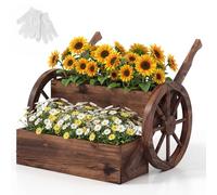 COSTWAY Jardinière Surélevée à 2 Niveaux, Bac à Plantes en Bois en Forme de Chariot avec Trous de Drainage et Roues Poignées, Lit de Jardin Pots de Fleurs pour Patio Balcon, 64 x 54 x 50 cm
