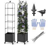 COSTWAY Jardinière Surélevée à roulettes Verrouillables avec Bac à Planter et Treillis, Lit de Jardin Hauteur Réglable Système Auto-Arrosant, pour Légumes Plantes Grimpantes (40 x 40 x 211 cm)